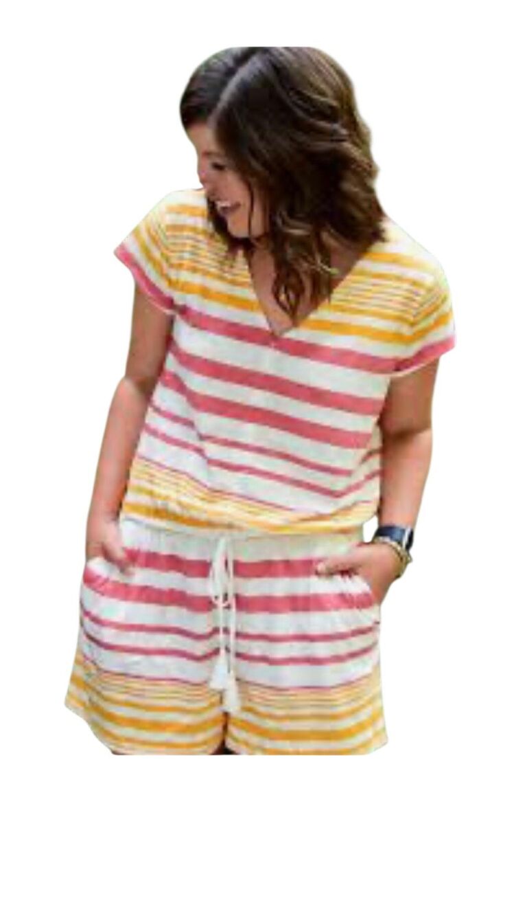 Beach romper Ann Taylor LOFT Beach  Romper Beach Coverup Orangish Pinkish Stripe